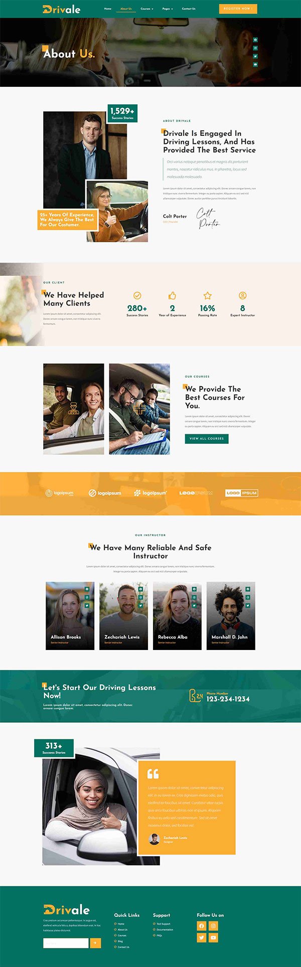 Drivale - Driving School Elementor Pro Full Site Template Kit