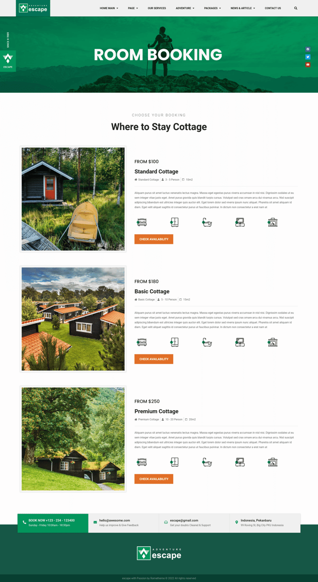 Escape - Forest Travel Adventure Elementor Pro Full Site Template Kit