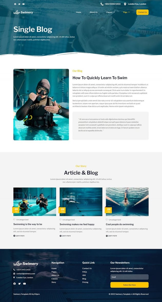 Swimery - Swimming School & Course Elementor Template Kit
