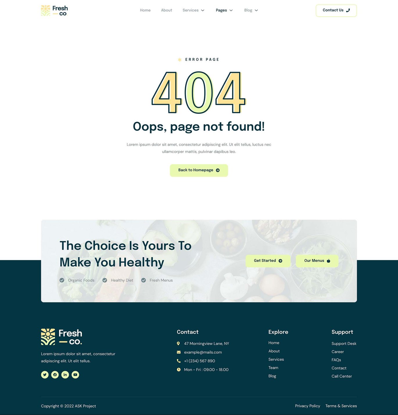 Freshco Healthy Food & Nutrition Service Elementor Template Kit, WP