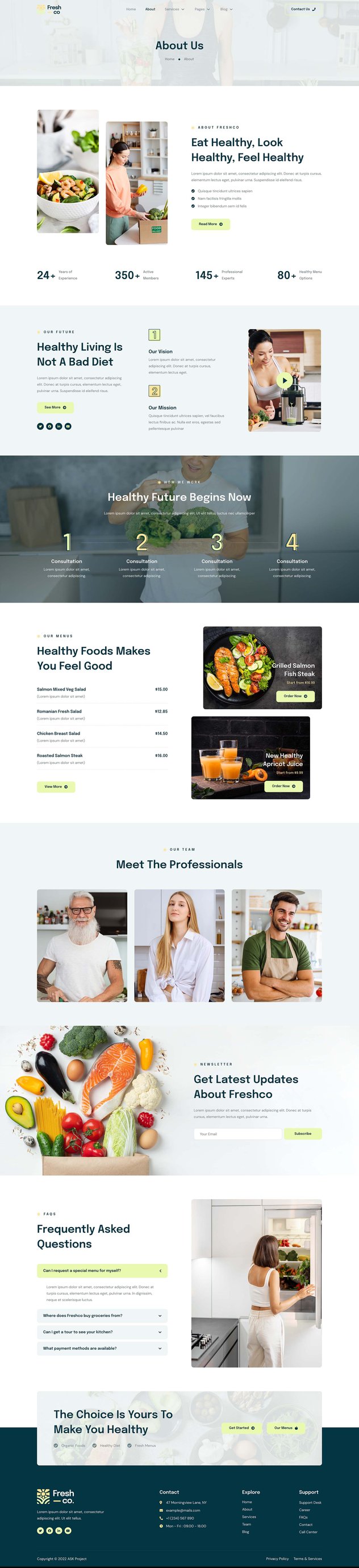 Freshco Healthy Food & Nutrition Service Elementor Template Kit, WP