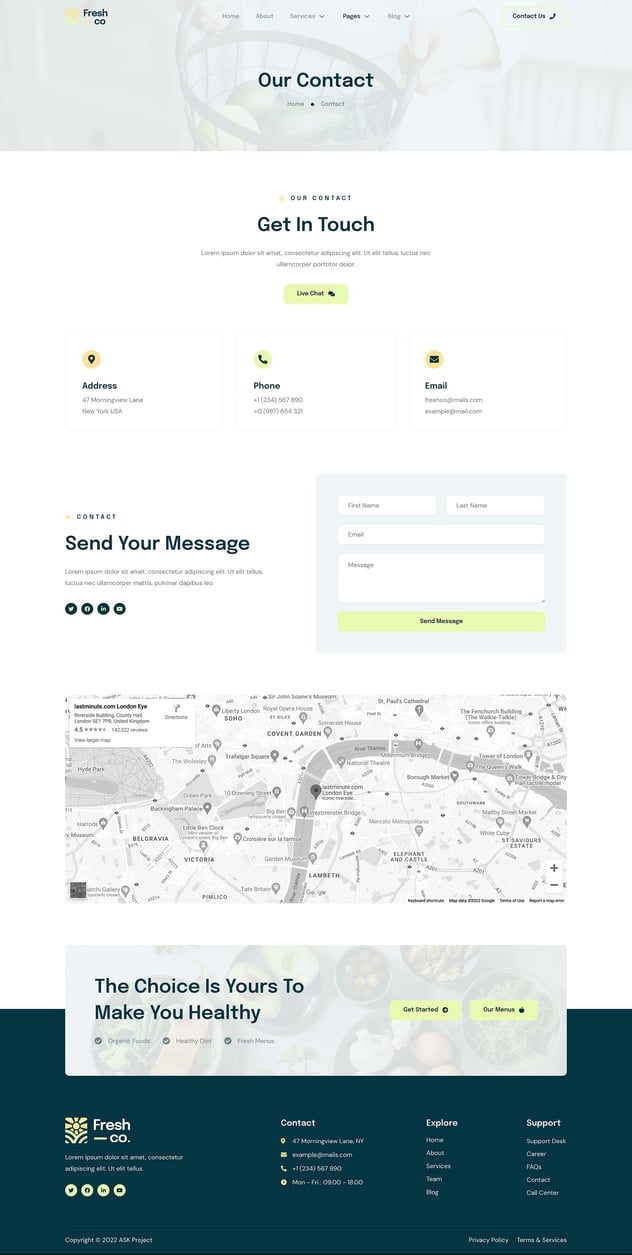 Freshco Healthy Food & Nutrition Service Elementor Template Kit, WP