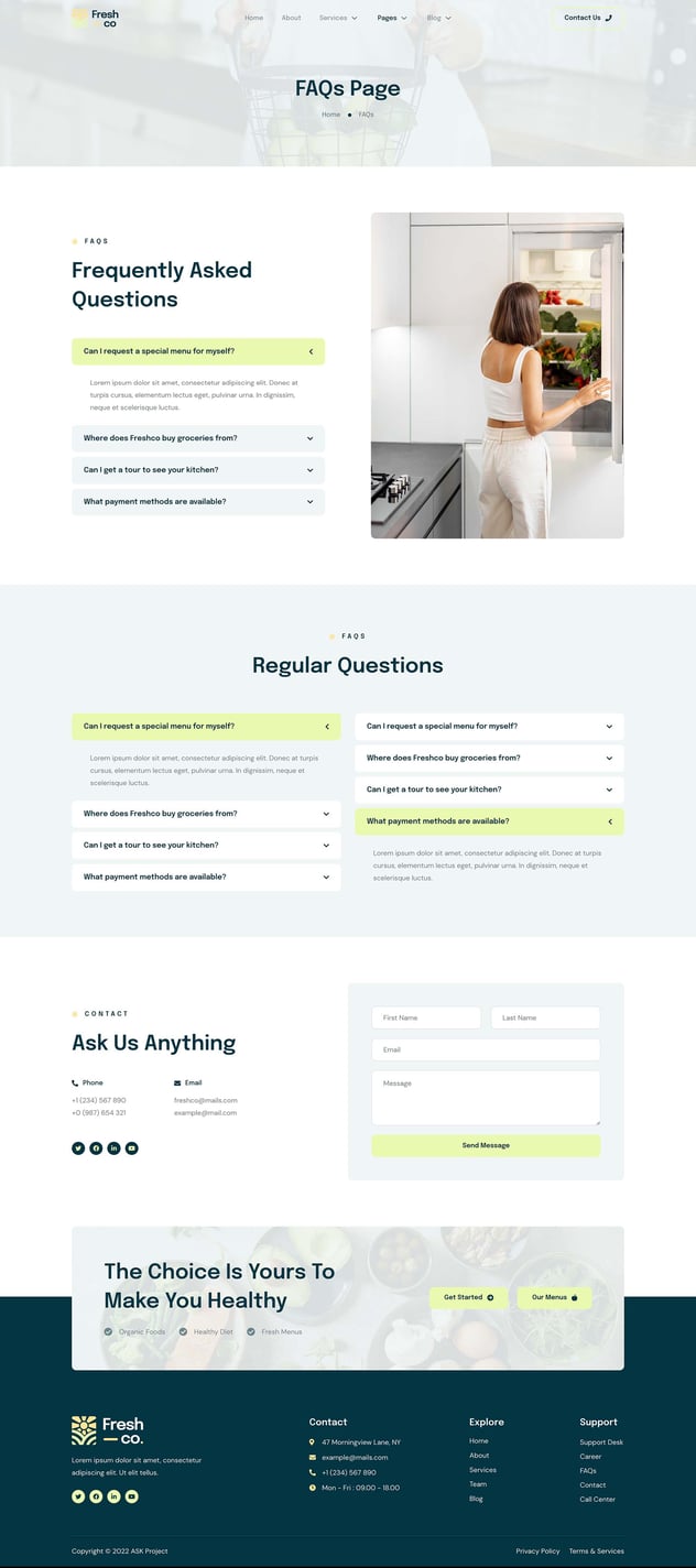 Freshco Healthy Food & Nutrition Service Elementor Template Kit, WP