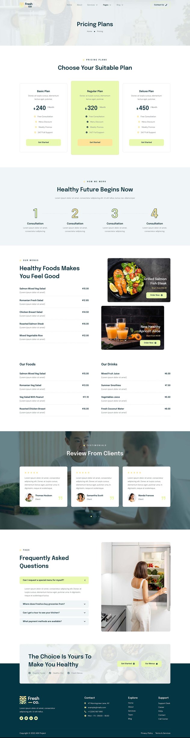 Freshco Healthy Food & Nutrition Service Elementor Template Kit, WP