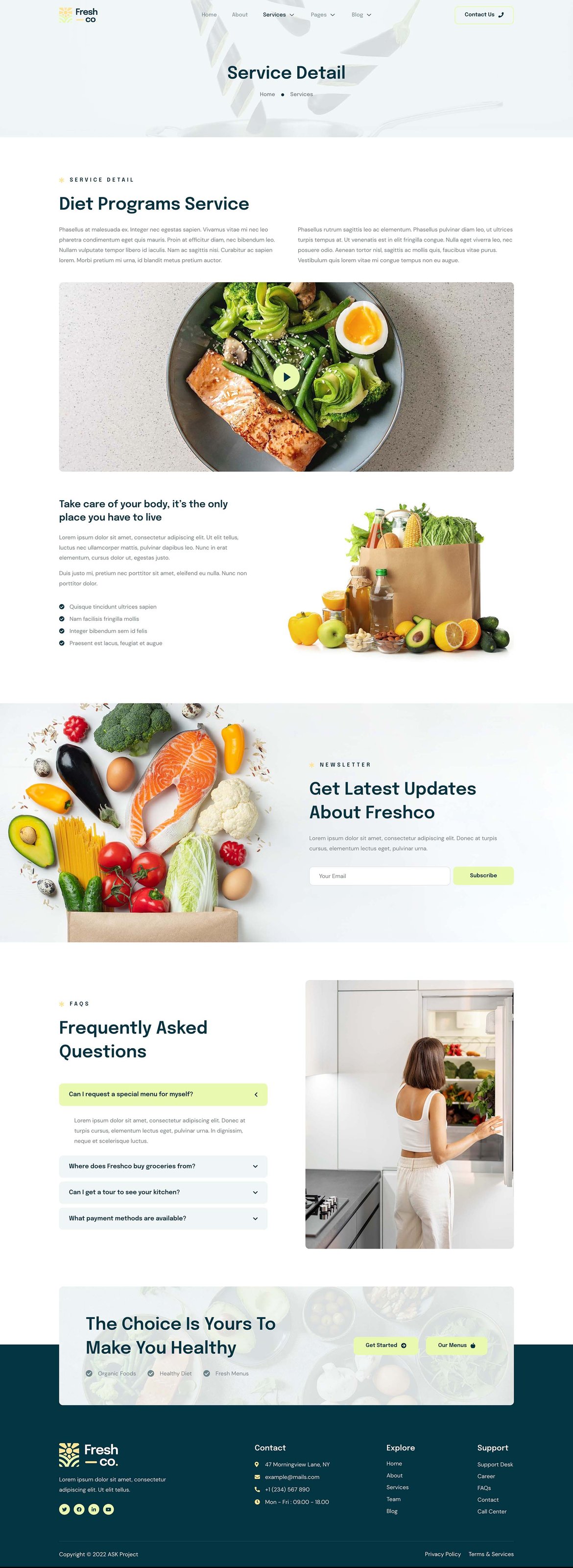 Freshco Healthy Food & Nutrition Service Elementor Template Kit, WP
