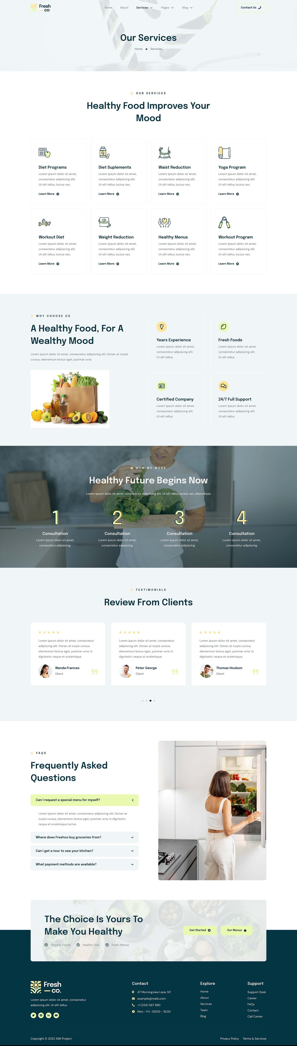 Freshco Healthy Food & Nutrition Service Elementor Template Kit, WP
