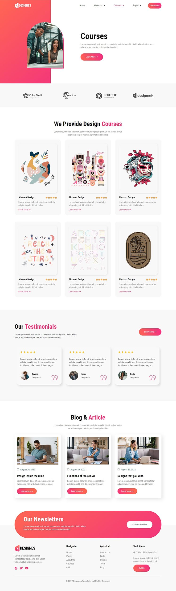 Designes - Online Design Course Elementor Template Kit, WP Template ...