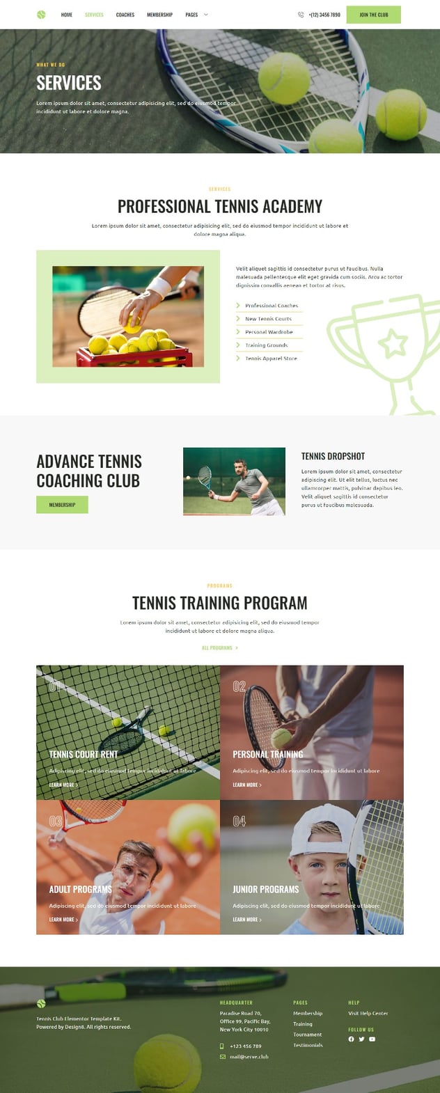 Serve - Tennis School & Sport Club Elementor Template Kit