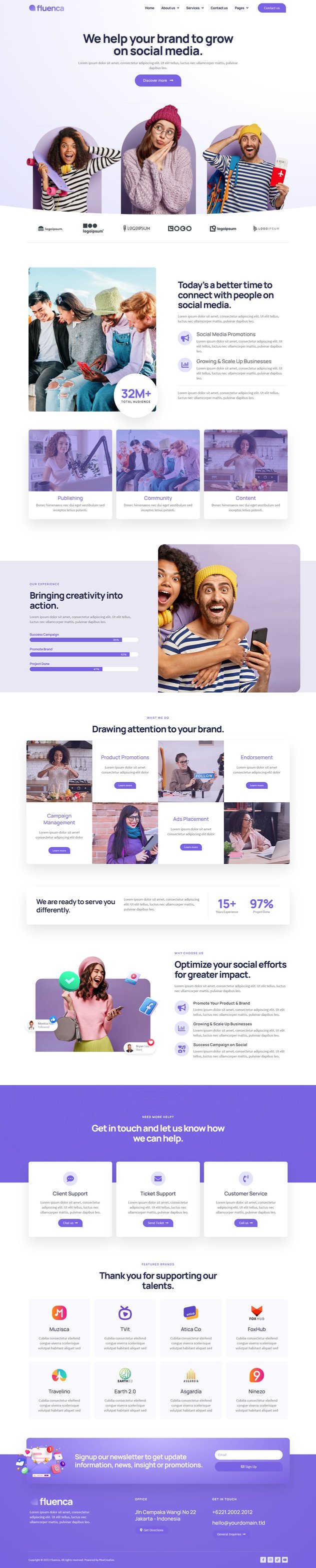 Fluenca - Social Media Agency Elementor Pro Full Site Template Kit