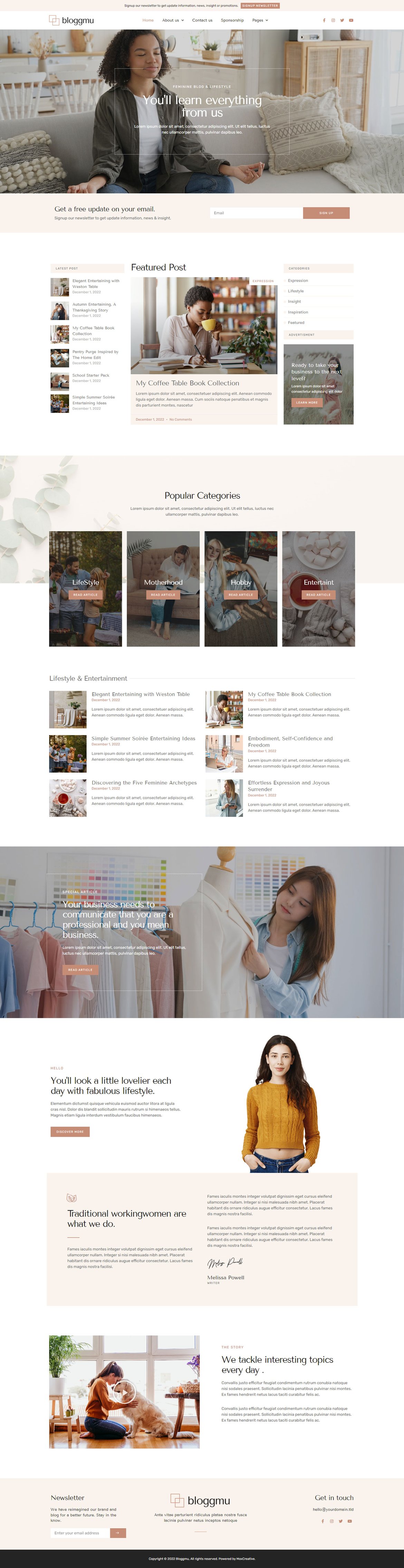 Bloggmu - Feminine Blog Elementor Template Kit, WP Template Kits ft ...