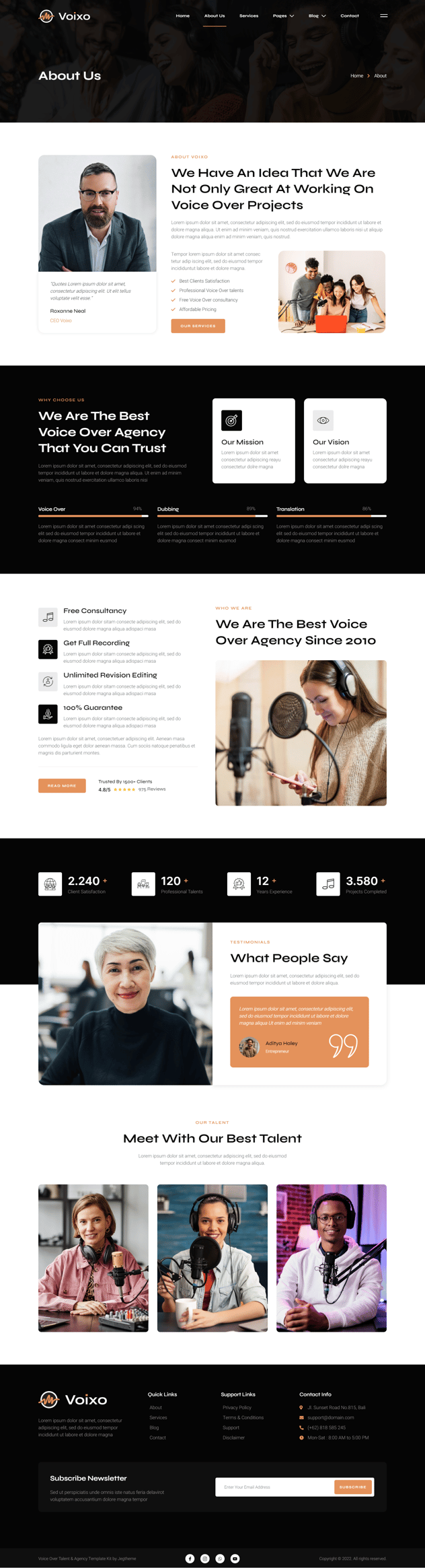 Voixo Voice Over Talent & Agency Elementor Template Kit, WP Template