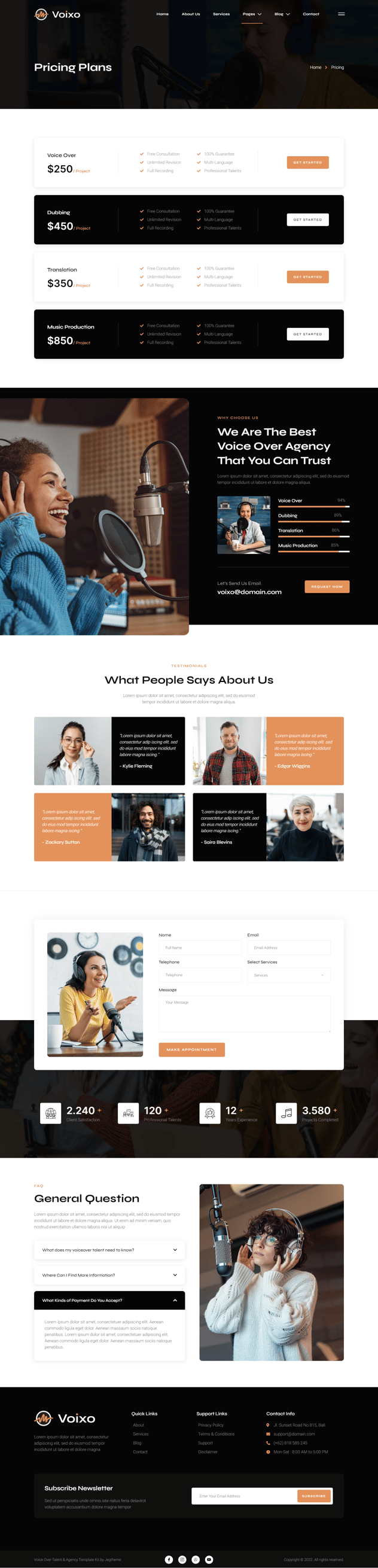 Voixo Voice Over Talent & Agency Elementor Template Kit, WP Template