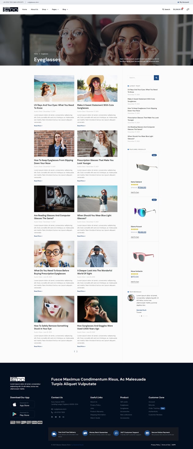 Glasseo - Eyewear Store Elementor Pro Template Kit