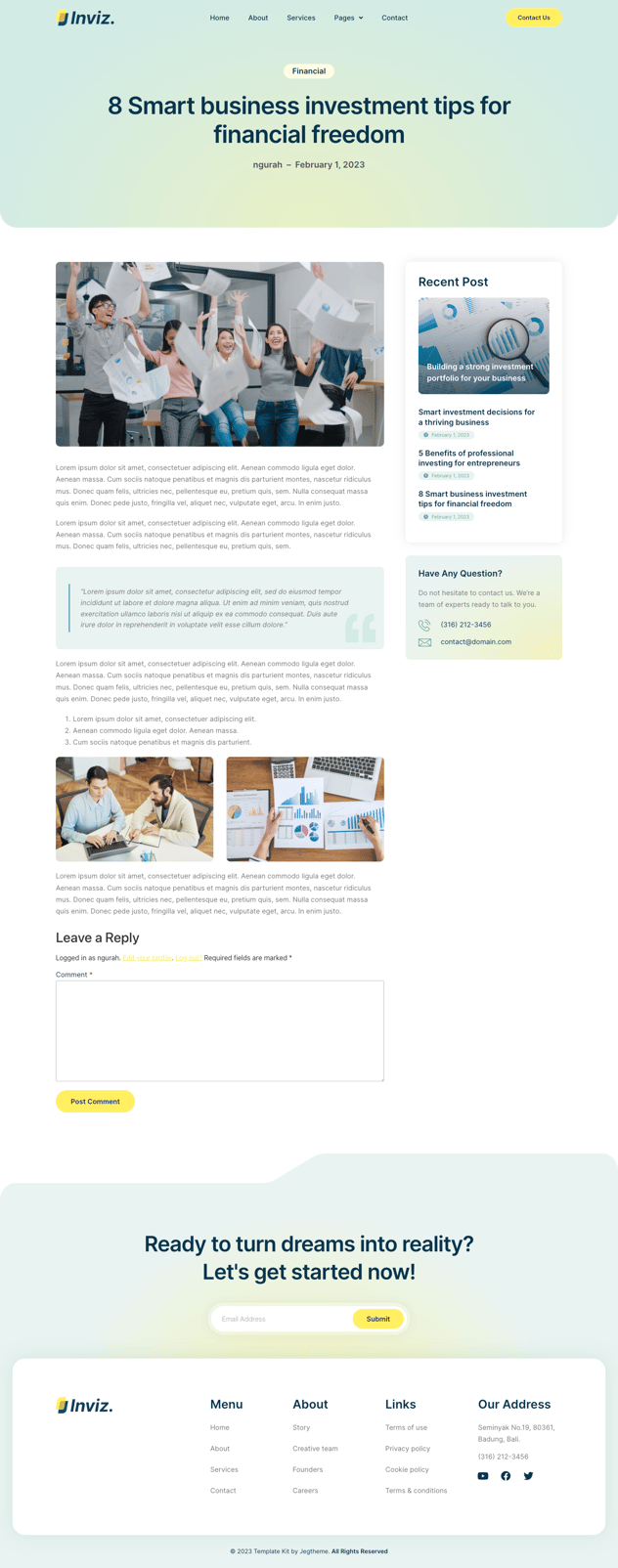 Inviz — Template Kit Elementor para consultoría empresarial e inversión ...