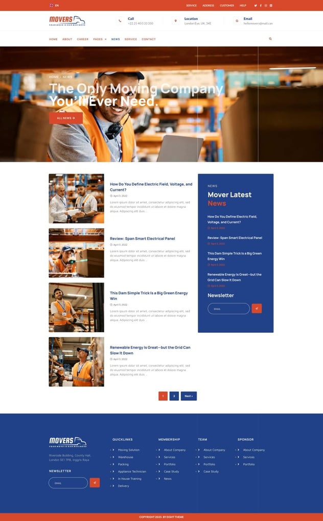 Movers Moving Company Website Elementor Template Kit, WP Template