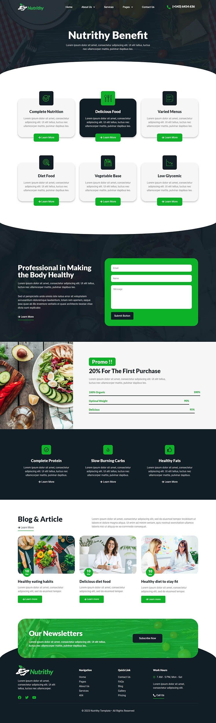 Nutrithy Healthy Food & Nutrition Elementor Template Kit, WP Template