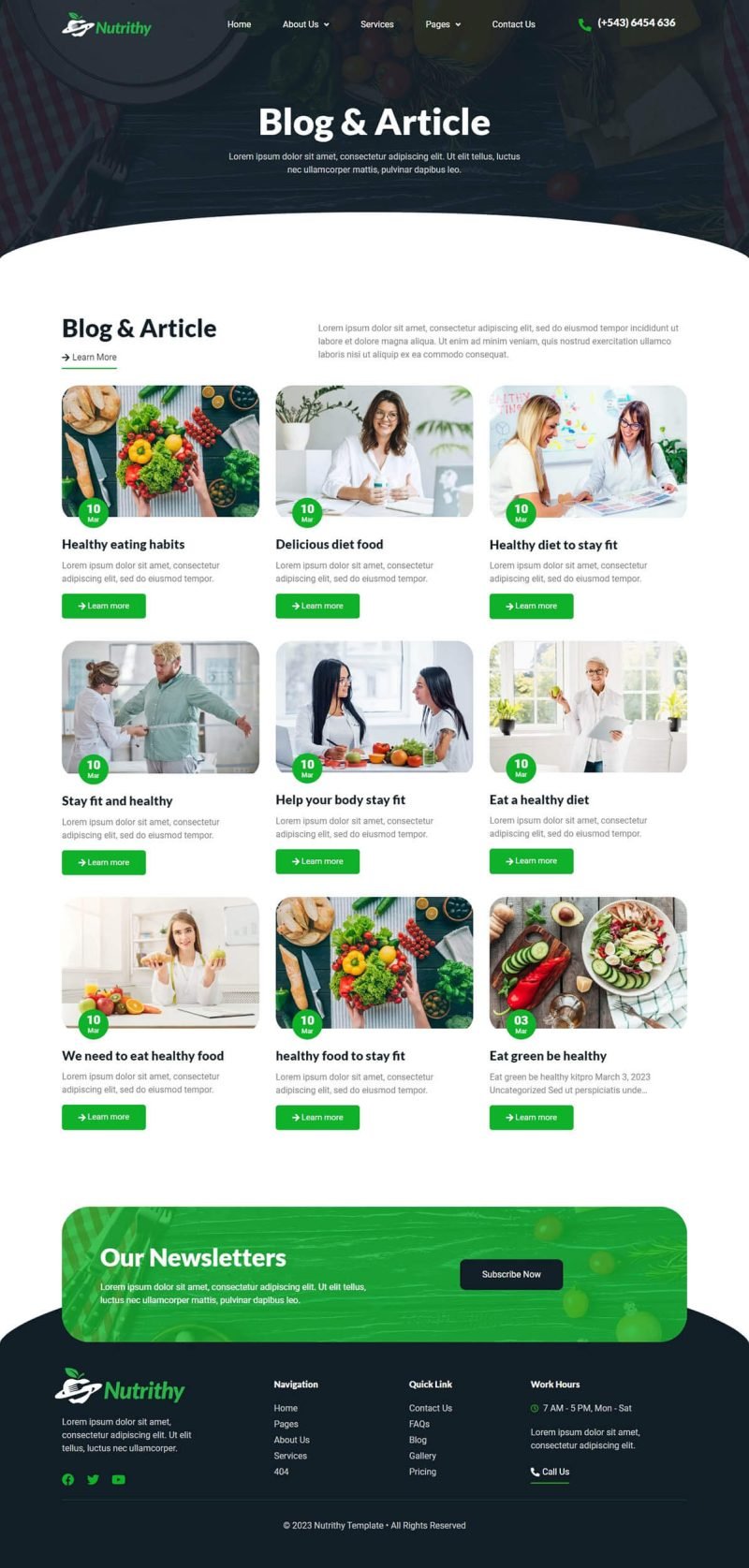 Nutrithy Healthy Food & Nutrition Elementor Template Kit, WP Template