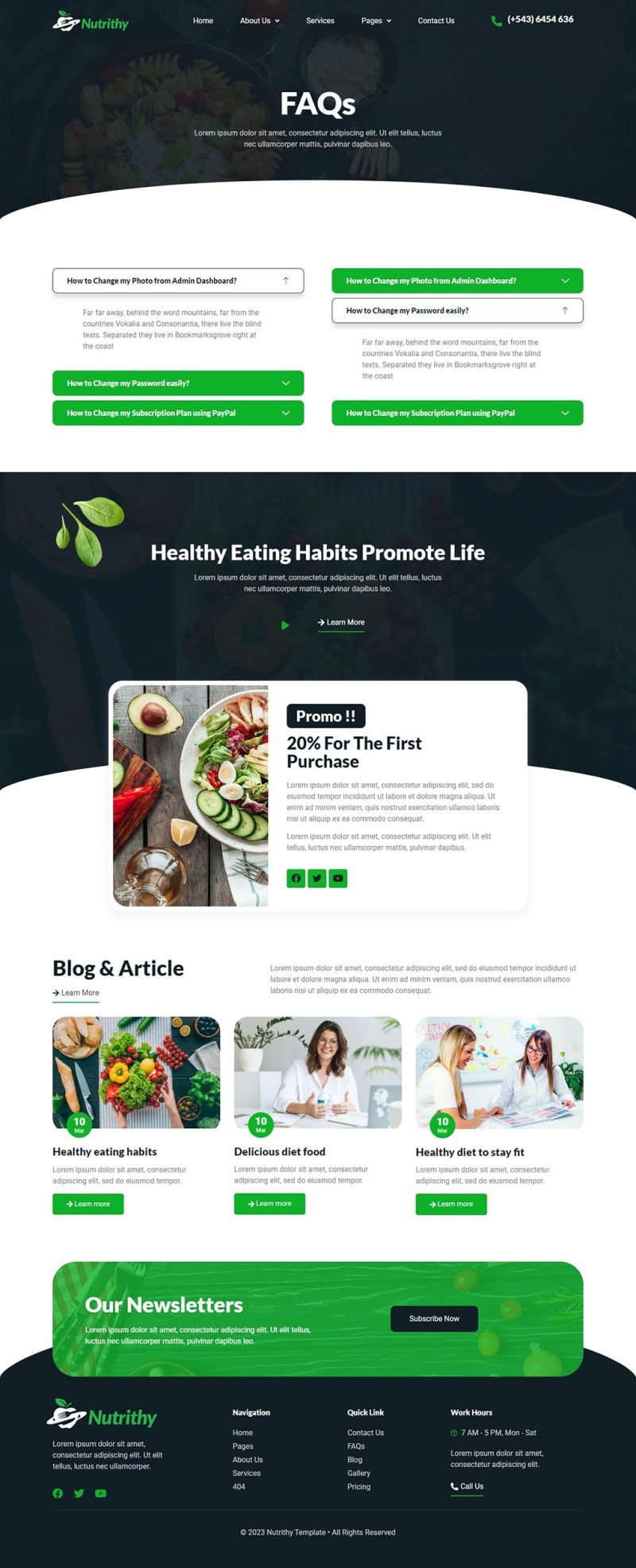 Nutrithy Healthy Food & Nutrition Elementor Template Kit, WP Template