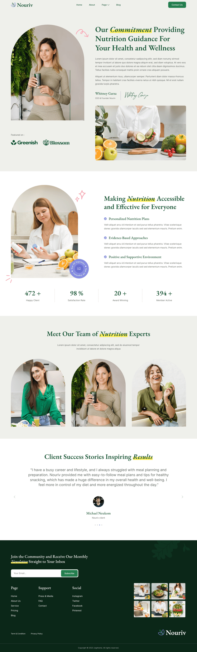Nouriv Nutrition Coach & Nutritionist Elementor Template Kit Design