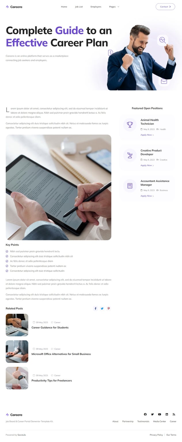 Careera - Job Board & Career Portal Elementor Template Kit, WP Template ...
