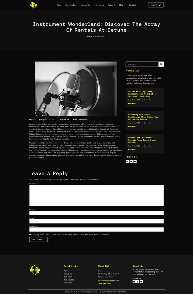 Detune - Kit de plantillas Elementor Pro para estudio de grabación