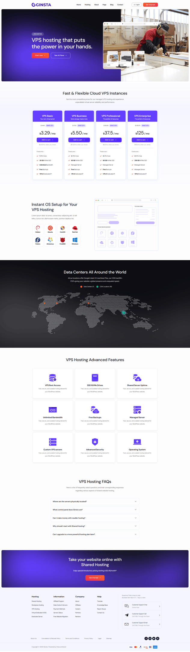 Ginsta Cloud Hosting Company Elementor Template Kit, WP Template Kits