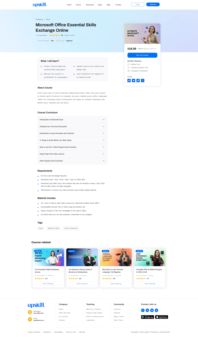 Upskill - Online Course Elementor Pro Template Kit, WP Template Kits ft ...