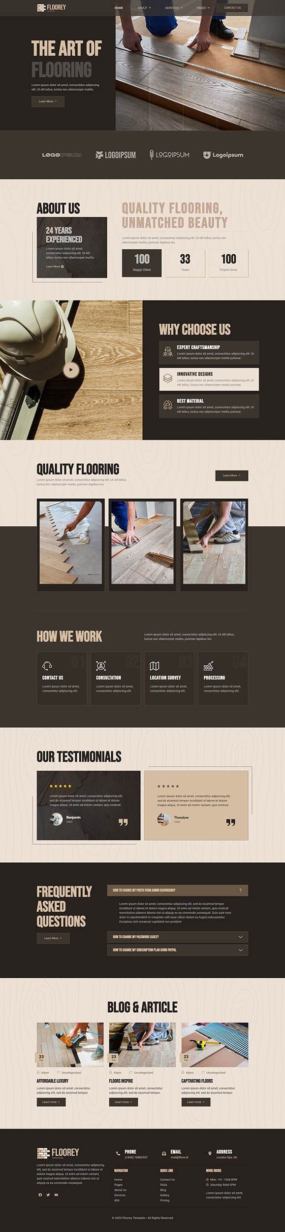 Floorey Flooring Construction Elementor Template Kit, WP Template