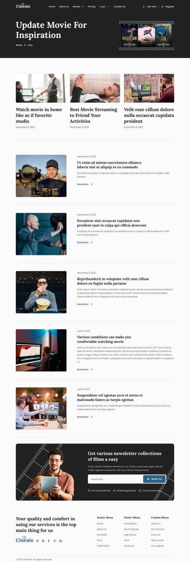 Cinemo Video Streaming Website Elementor Template Kit, WP Template