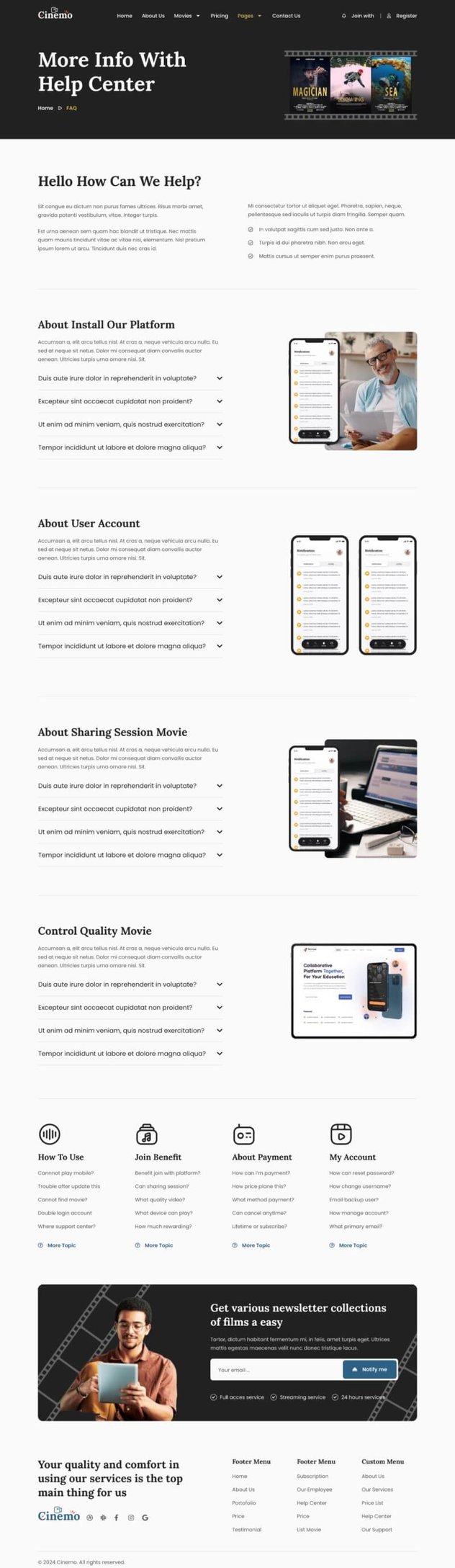 Cinemo Video Streaming Website Elementor Template Kit, WP Template