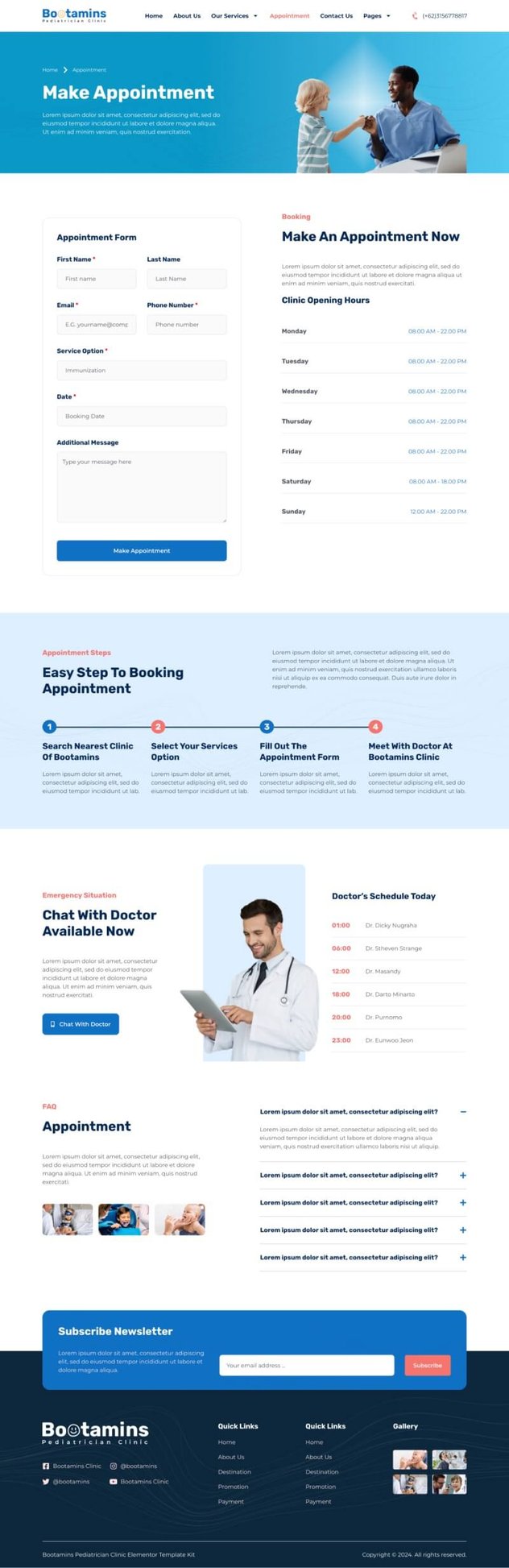 Bootamins Pediatrician Clinic Template Kits, WP Template Kits ft