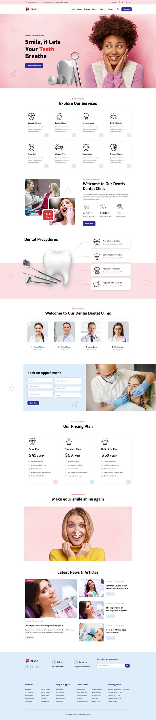 Dentis Dentist & Dental Clinic Elementor Template Kit, WP Template