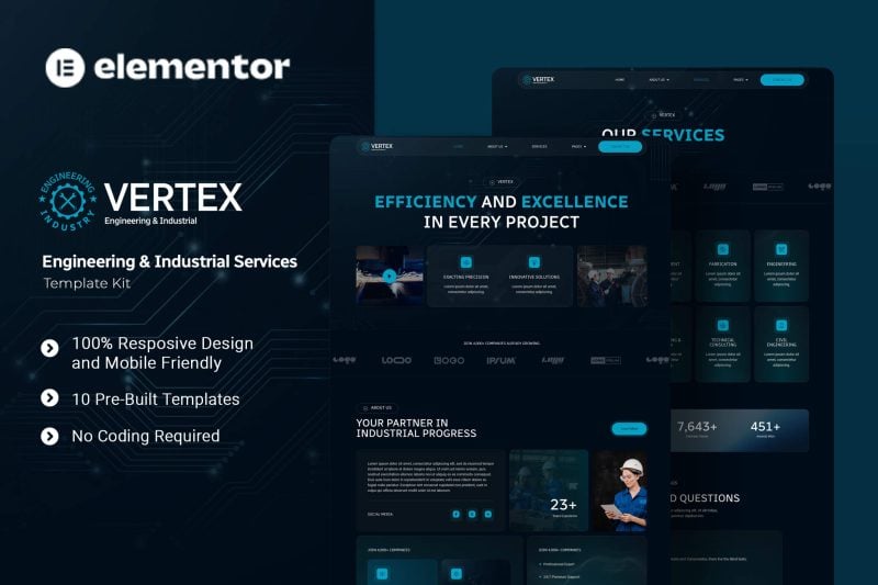 Vertex Engineering & Industrial Services Elementor Template Kit, WP