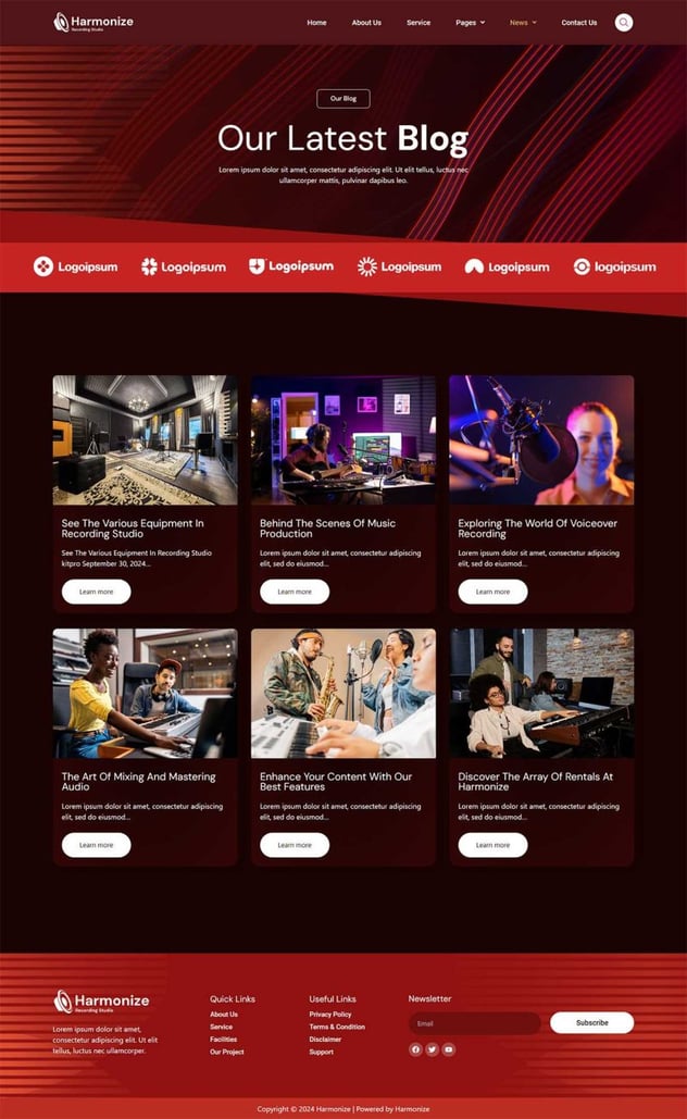 Harmonize - Recording Studio Elementor Template Kit