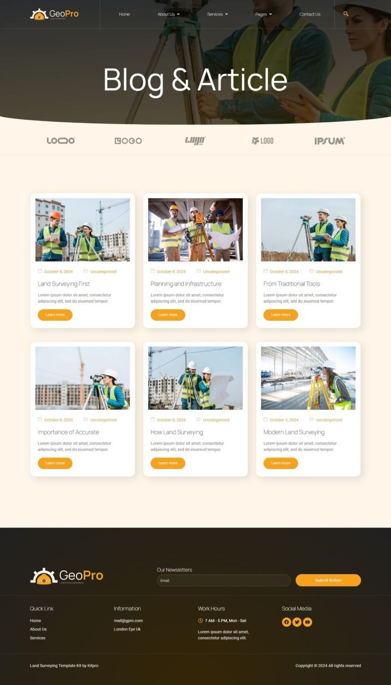 Geopro - Land Surveying & Digital Mapping Elementor Template Kit, WP ...
