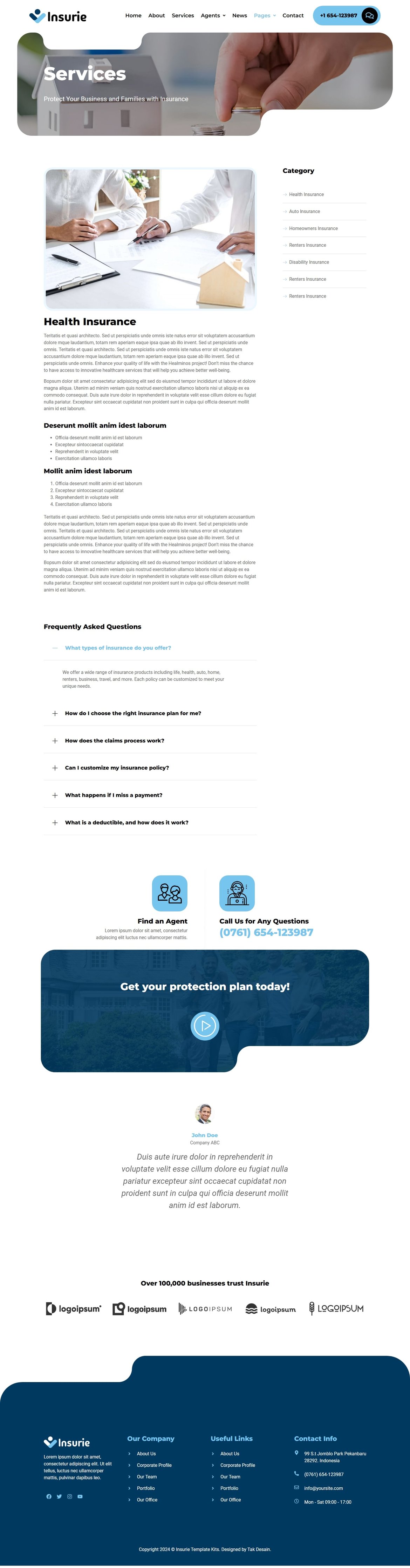 Insurie - Insurance Business Elementor Template Kit, WP Template Kits ...