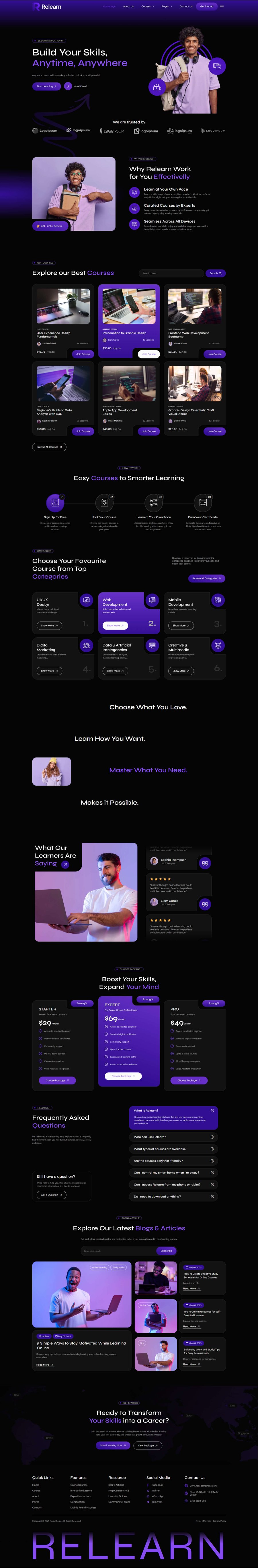 Relearn - Online Courses & E-Learning Elementor Template Kit, WP ...
