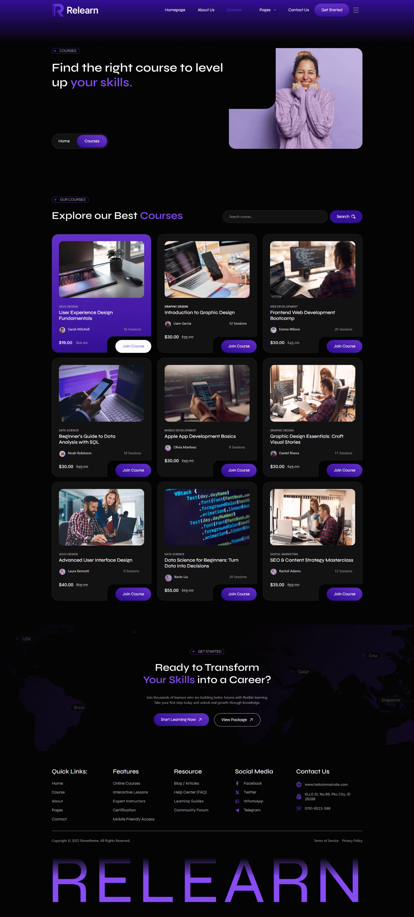 Relearn - Online Courses & E-Learning Elementor Template Kit, WP ...