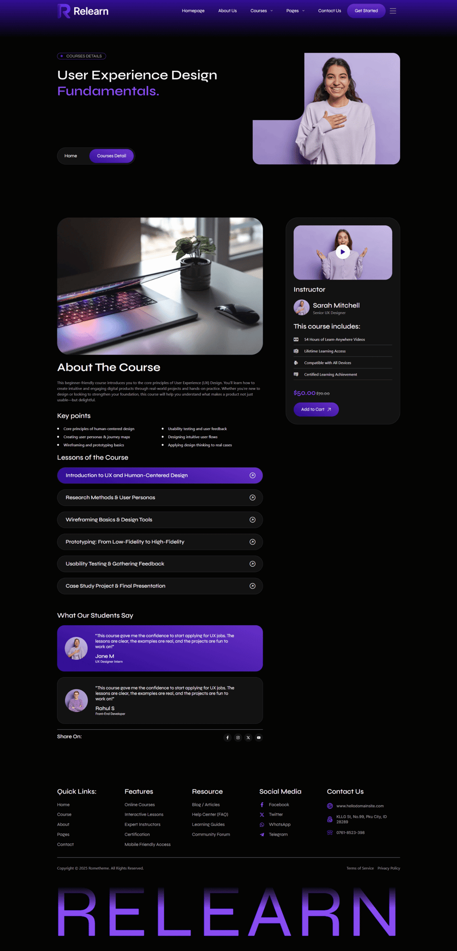 Relearn - Online Courses & E-Learning Elementor Template Kit, WP ...