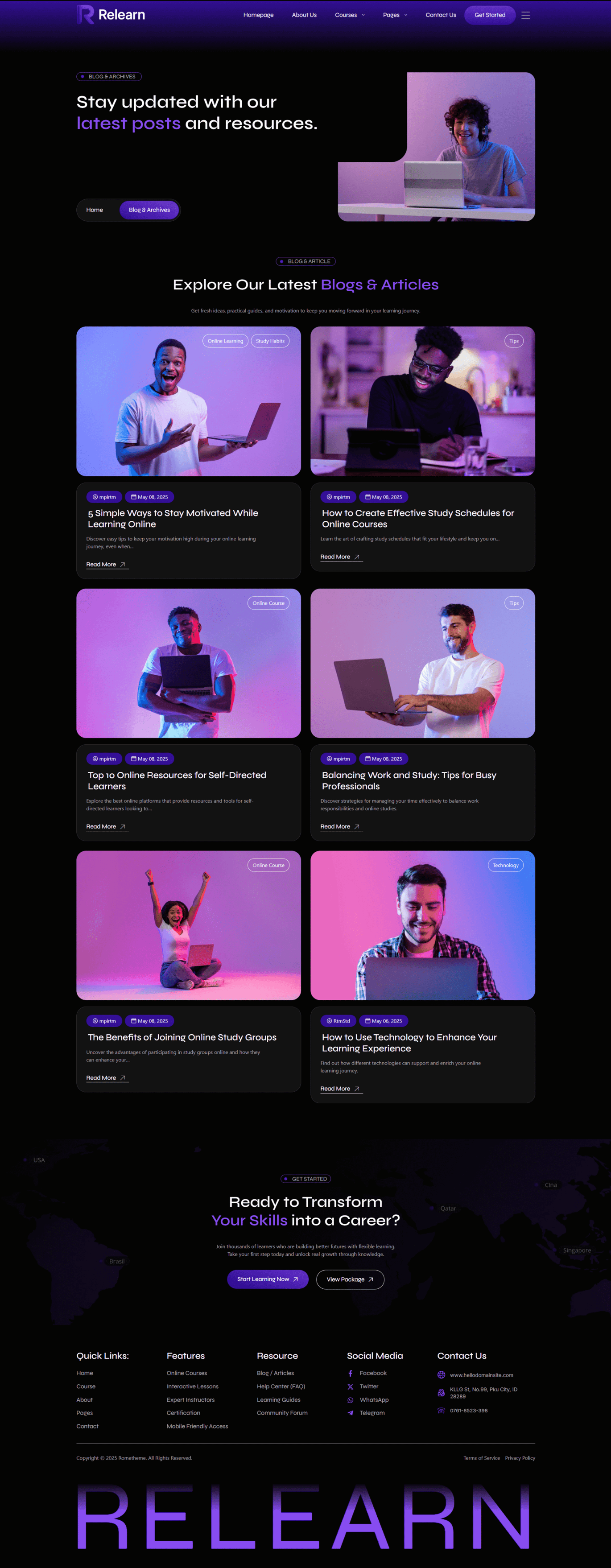 Relearn - Online Courses & E-Learning Elementor Template Kit, WP ...