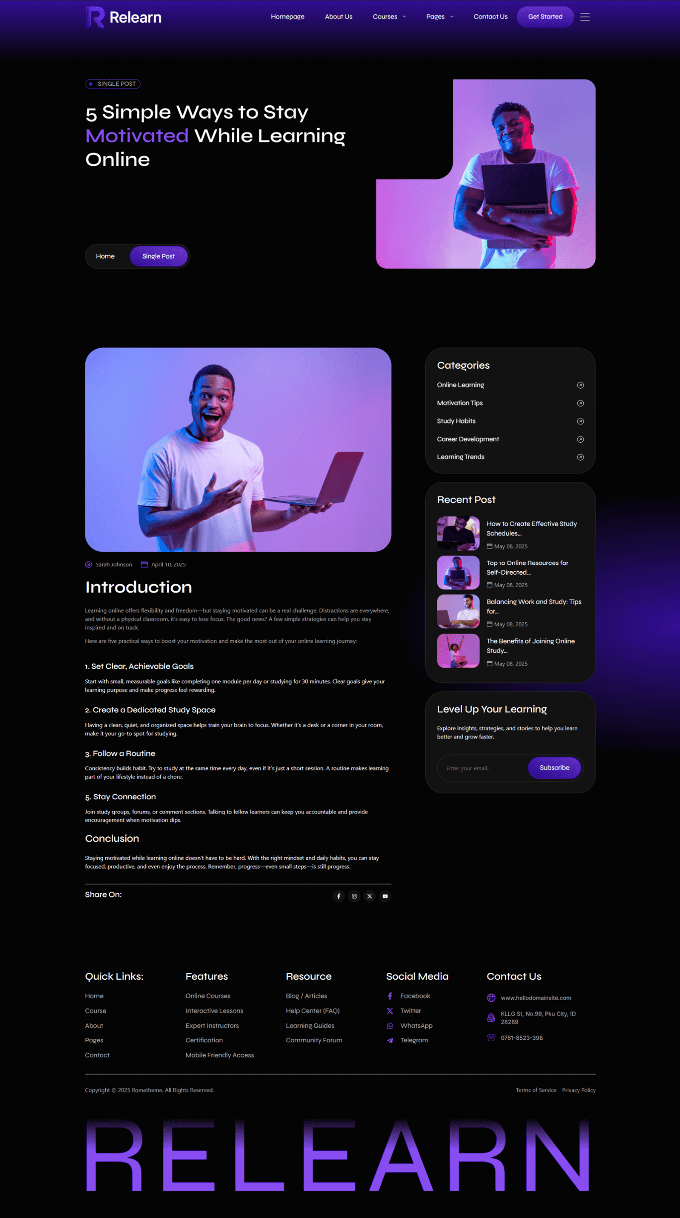 Relearn - Online Courses & E-Learning Elementor Template Kit, WP ...