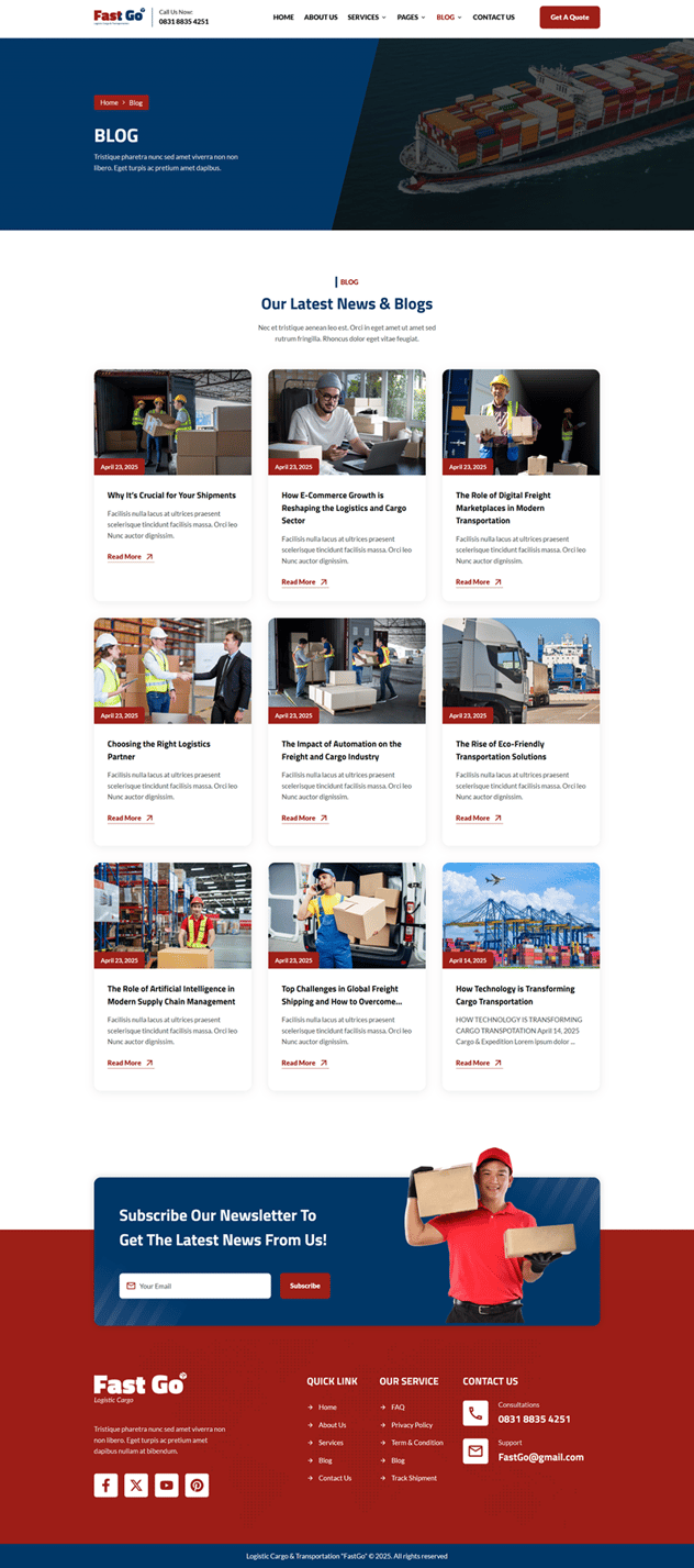 FastGo Logistics & Cargo Transportation Elementor Template Kit, WP