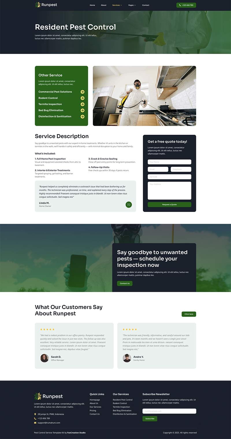Runpest - Pest Control Service Elementor Template Kit, WP Template Kits ...