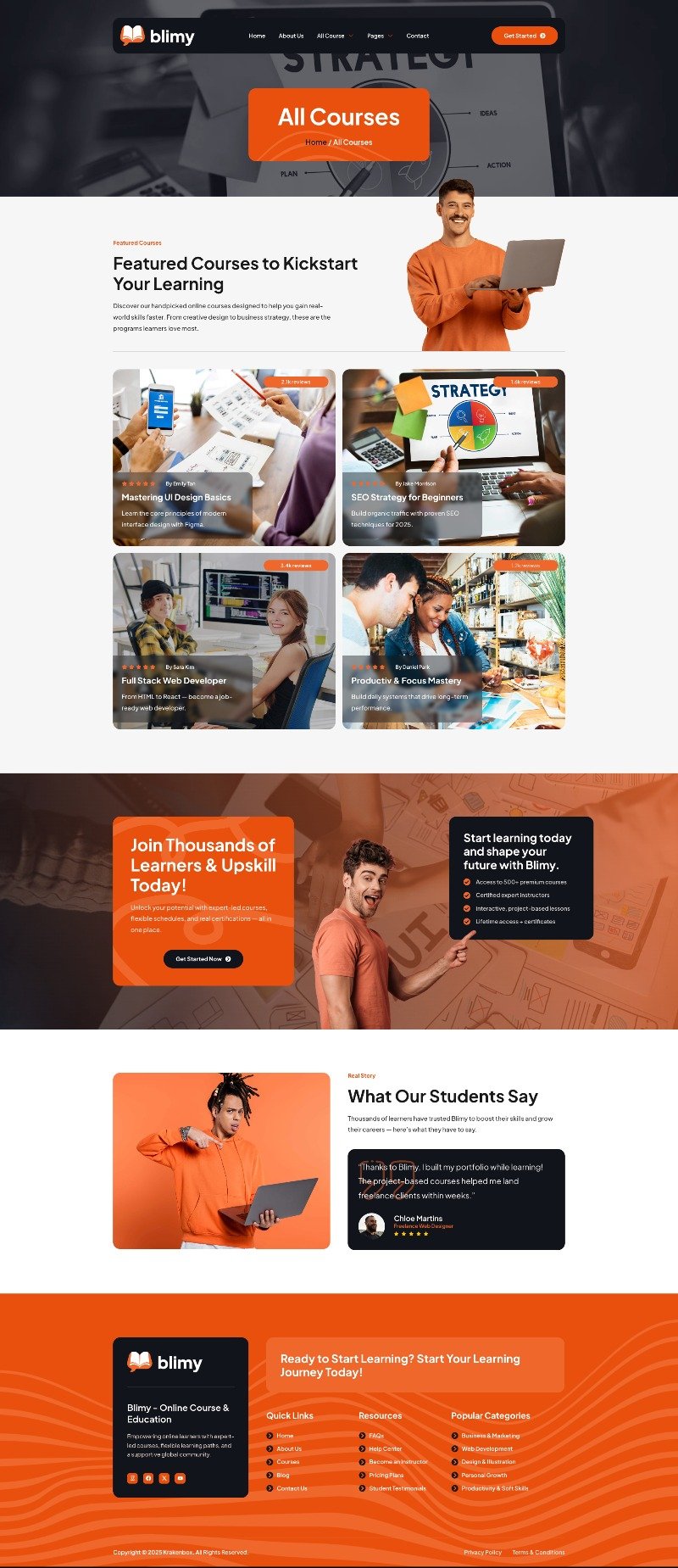 Blimy - Online Courses & Education Elementor Template Kits, WP Template ...