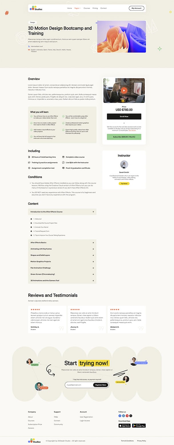 Studiez - Online Course & Education Elementor Template Kit, WP Template ...