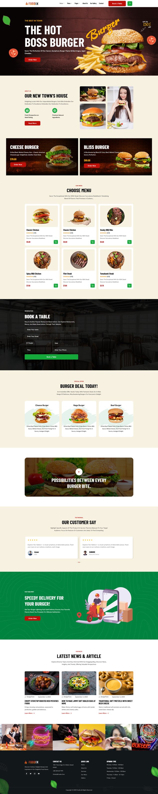 Foodix Fast Foods & Restaurants Elementor Template Kit, WP Template
