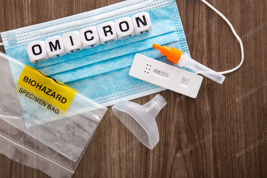 Cover for New covid-19 omicron variant. Concept Medical and COVID-19 Omicron