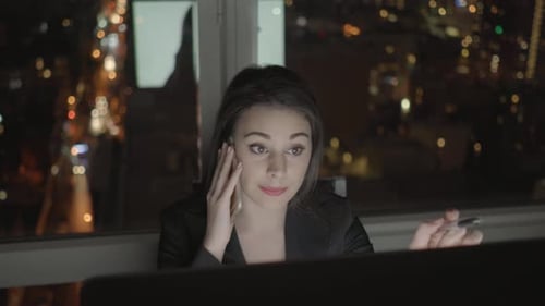 Young Caucasian Businesswoman Working in City Office Computer Desk Workplace