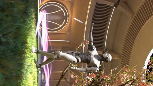 intelligence artificielle verticale, connexion de la Terre nourricière avec un ancien prototype de robot à flux d'énergie