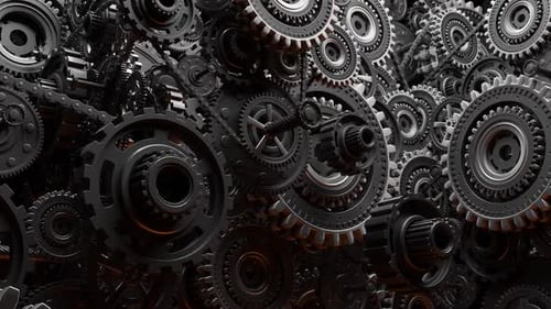Seamless Loop of Industrial Metallic Gears and Chains Mechanism